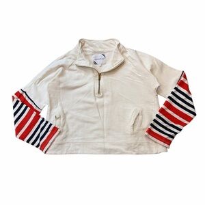 Addison Bay White and Blue Quarter-Zip Pullover